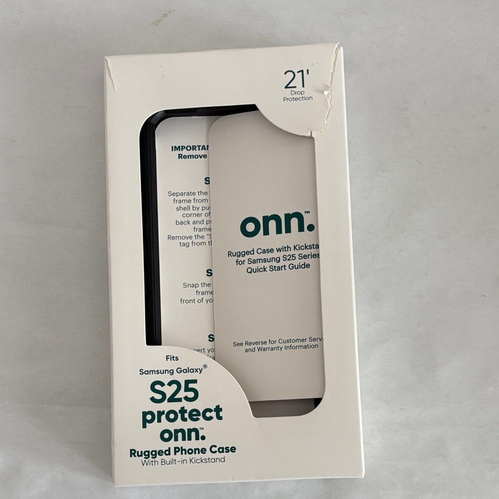 Onn Rugged Phone Case for Samsung S25 with built-in kickstand new black